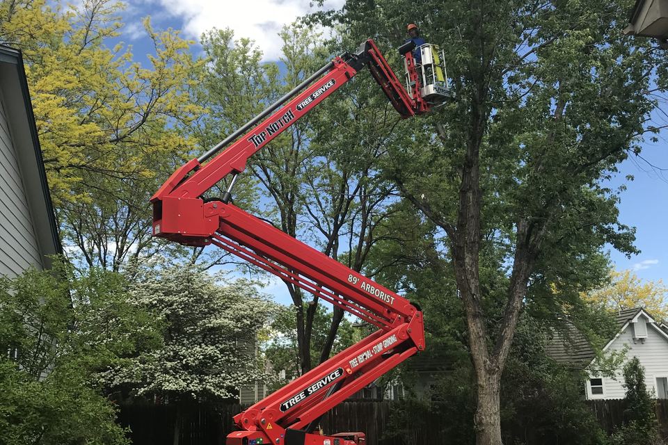 Arbor Pro's spider lift set up beside a house